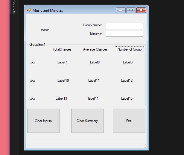 This picture shows the UI for a form using VB and the tools provided in Visual Studio.