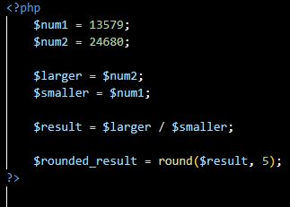 The code snippet here is just very simple php code that calculates two numbers together and rounds the result.
